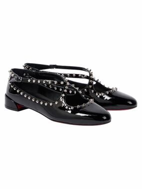 Christian Louboutin Pilouta Jane Spiked Patent Flats Black Size 36.5